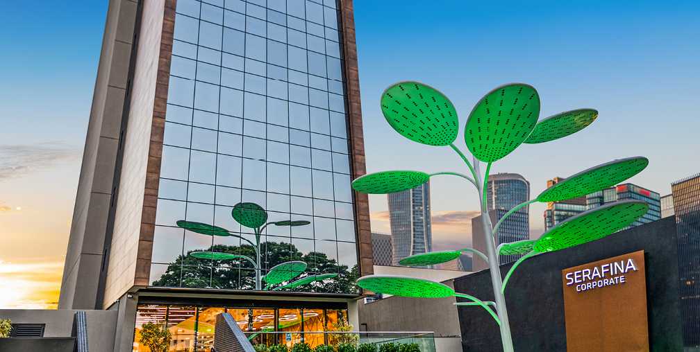 Fachada do Serafina Corporate, em Santo André: prédio ideal para empresas que buscam sustentabilidade, tecnologia e beleza arquitetônica